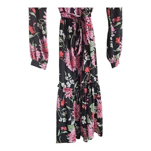 DRAPER JAMES RSVP Long Sleeve Tiered Midi Dress Black Floral - Size X-Small - Picture 7 of 11